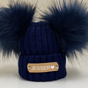 Double Pom Pom Navy Blue Knitted Baby Hat