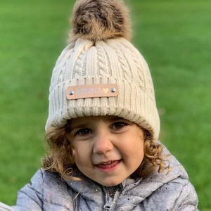 Beige Knitted Baby Pom Pom Hat