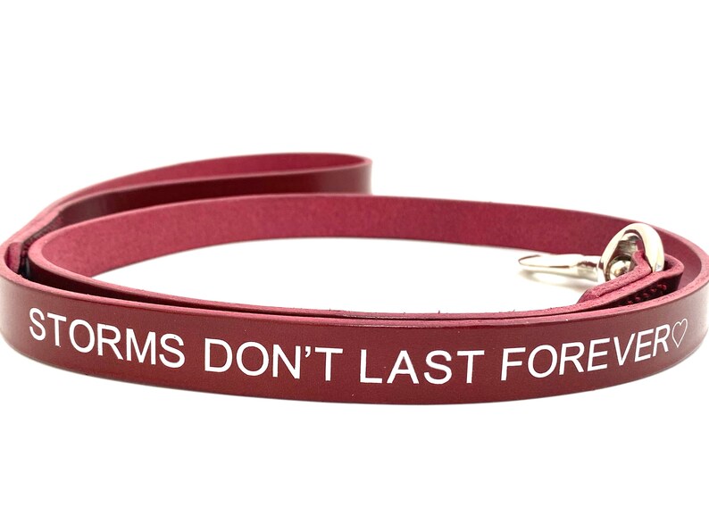 Storms Don\u2019t Last Forever Bordeaux Red Leather Dog Lead