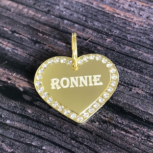 Gold Heart Diamante Dog Tag