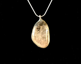 Tumbled Quartz Crystal Pendant on Silver Plated Snake Chain - Artisan Metal and Stone Work - Symbolic of Spirituality & Positive Energy