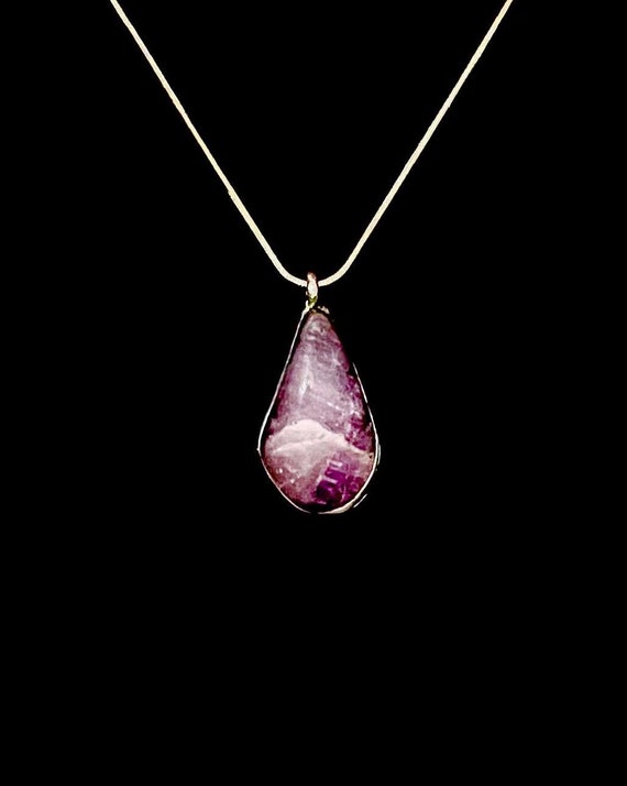 Tumbled Raw Purple Amethyst Pendant on Silver Plated Snake Chain - Artisan Stone and Metalwork - Symbolic of Spiritual Strength & Creativity