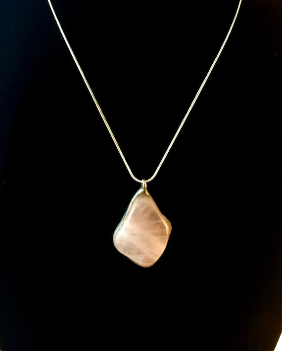 Rose Quartz Pendant on Silver Plated Snake Chain. Artisan Made Mystic Spirit Amulet. Symbolic of Love & Positive Energy. The Calming Stone.