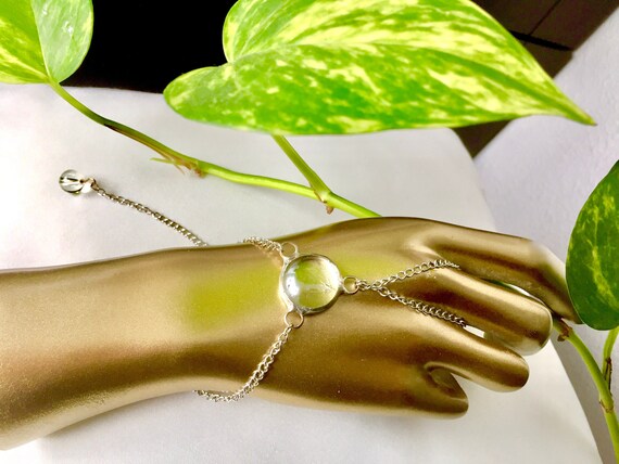 Silver Hand Chain - Hand Harness - Artisan Made Stained Glass Chain Bracelet - Silver Glass Hand Cage - Hand Bling - OTHER COLORS AVAILABLE!