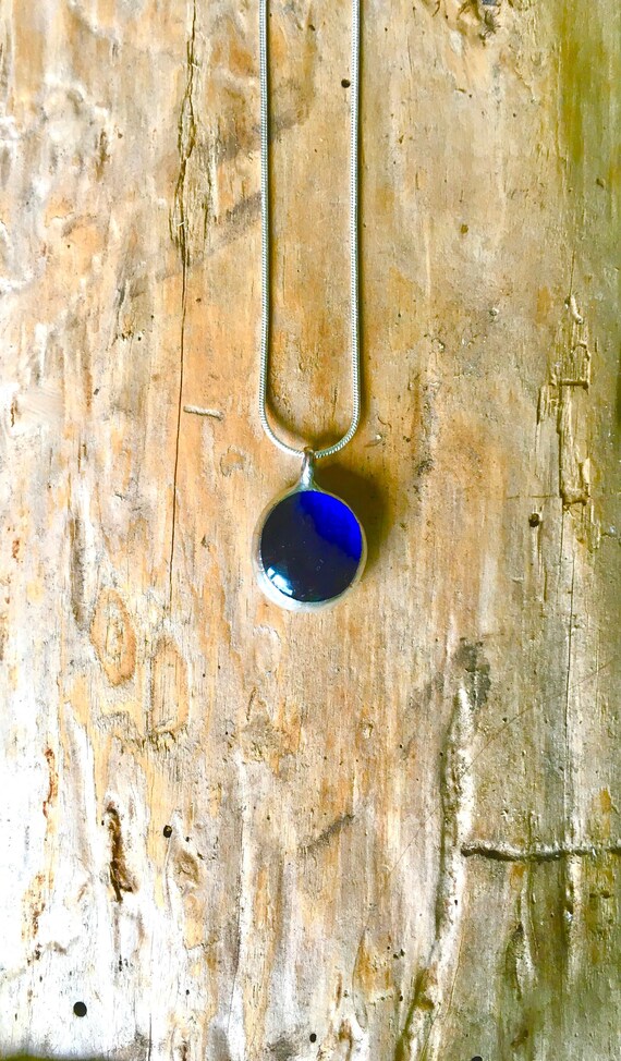 Royal Blue Glass Pendant on Silver Plated Snake Chain Artisan Made Mystic Stained Glass Water Amulet OTHER COLORS AVAILABLE!