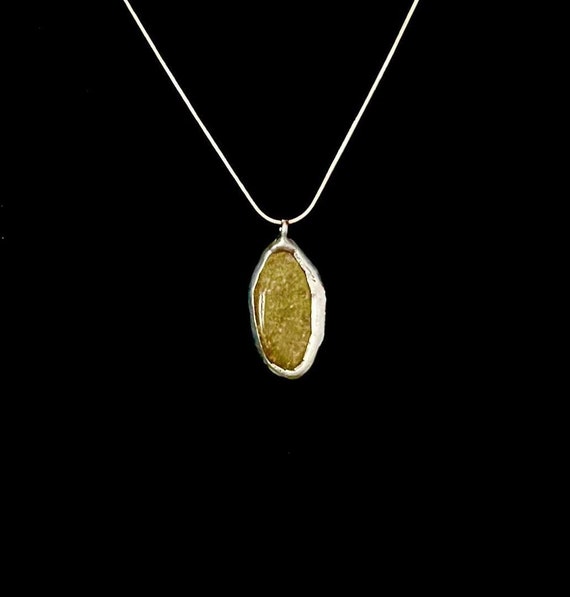 Tumbled Unakite Pendant on Silver Plated Snake Chain - Artisan Stone and Metalwork - Symbolic of Vision, Balance & Grounding - Scrying Stone