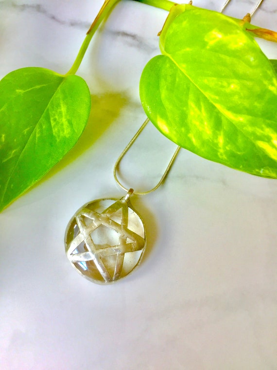 Glass STARLIGHT Pendant - Artisan Made Stained Glass Wiccan Star Amulet - The Five Elements - Silver Plated Snake Chain