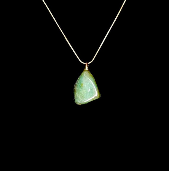 Tumbled Raw Amazonite Pendant on Silver Plated Snake Chain - Artisan Stone and Metalwork - Symbolic of Luck, Fortune & Calming Properties
