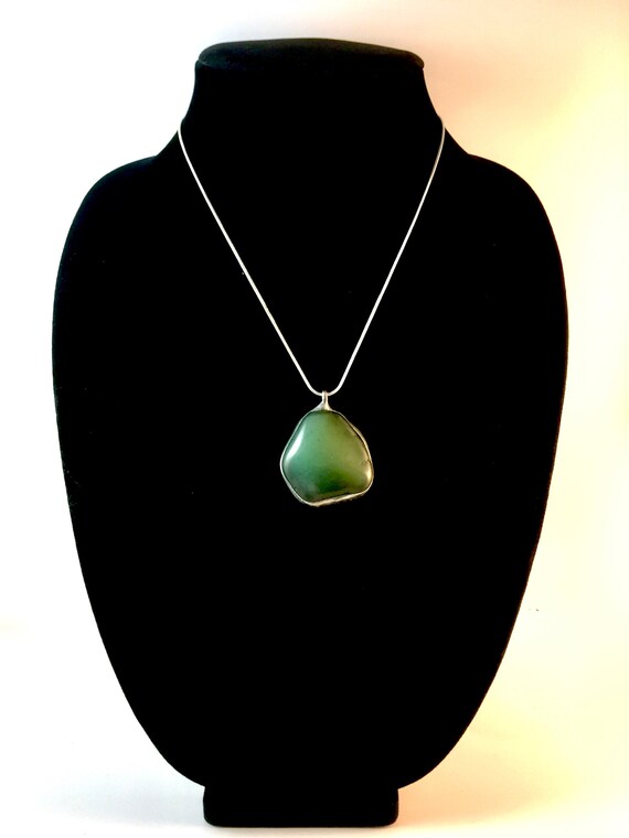 Aventurine Stone Pendant on Silver Plated Snake Chain - Artisan Stone and Metalwork - Symbolic of Creativity, Luck, Energy & Life Balance