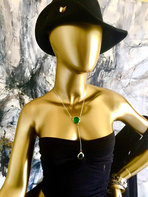 Emerald JULIET Necklace on Dainty Silver Plated Chain - Artisan Made Emerald Green Glass Drop Pendant - Fantasy Necklace - In other Colors