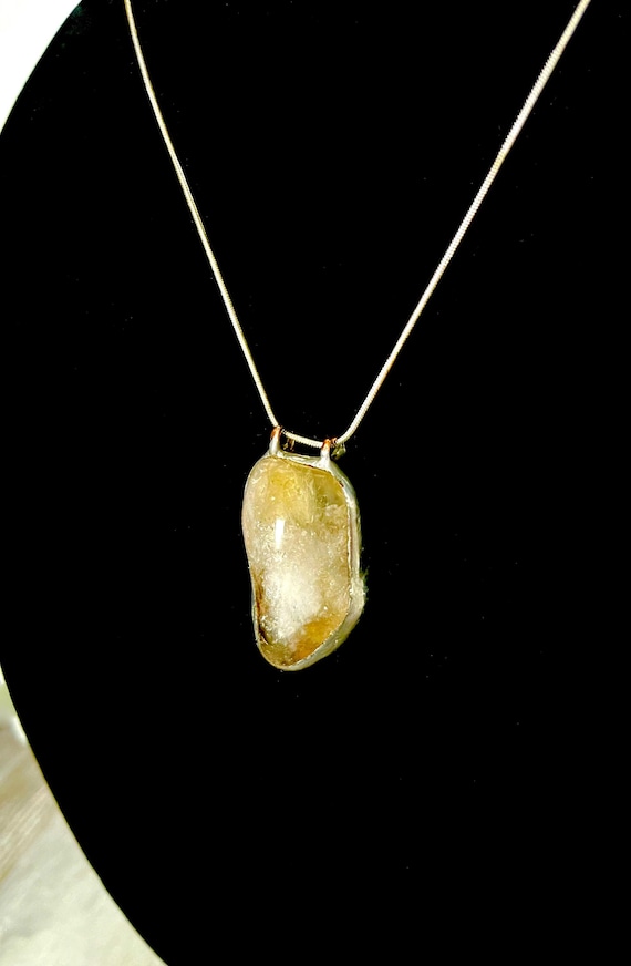 Tumbled Citrine Crystal Pendant on Silver Plated Snake Chain - Artisan Metal and Stone Work - Symbolic of Optimism, Joy & Positive Energy