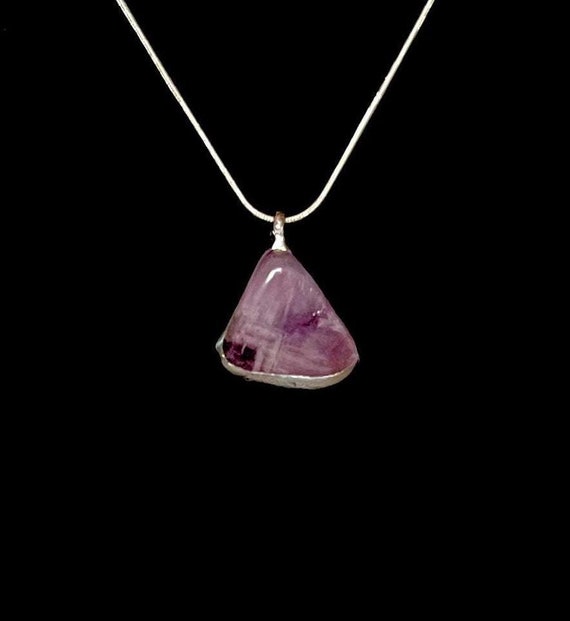 Tumbled Raw Purple Amethyst Pendant on Silver Plated Snake Chain - Artisan Stone and Metalwork - Symbolic of Spiritual Strength & Creativity
