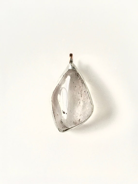 Tumbled Quartz Crystal Silver Stone Pendant Silver Plated Snake Chain - Artisan Metal Stone Work - Symbolic of Spiritual & Positive Energy