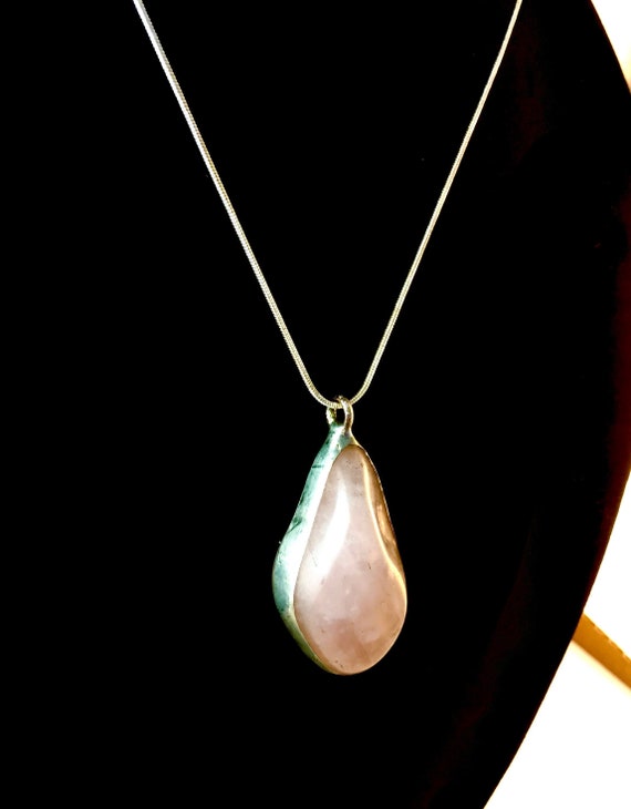 Rose Quartz Pendant on Silver Plated Snake Chain. Artisan Made Mystic Spirit Amulet. Symbolic of Love & Positive Energy. The Calming Stone.