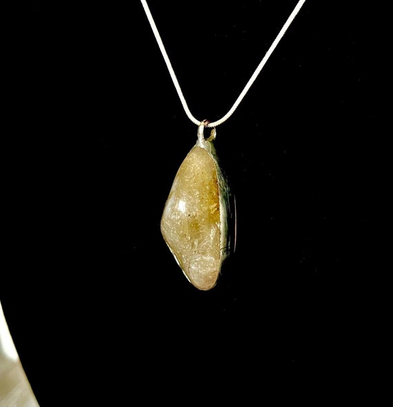 Tumbled Citrine Crystal Pendant on Silver Plated Snake Chain - Artisan Metal and Stone Work - Symbolic of Optimism, Joy & Positive Energy