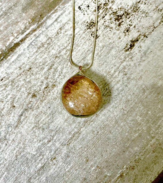 Tumbled Citrine Crystal Pendant on Silver Plated Snake Chain - Artisan Metal and Stone Work - Symbolic of Optimism, Joy & Positive Energy