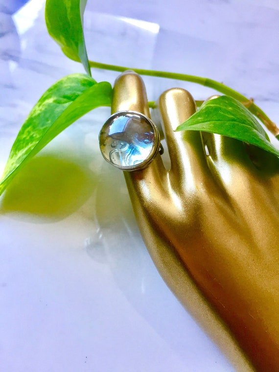 Stained Glass Crystal Ball Cocktail Ring - Artisan Handmade Glass and Mixed Metalwork - Silver Costume Jewelry Party Ring - In Other Colors!