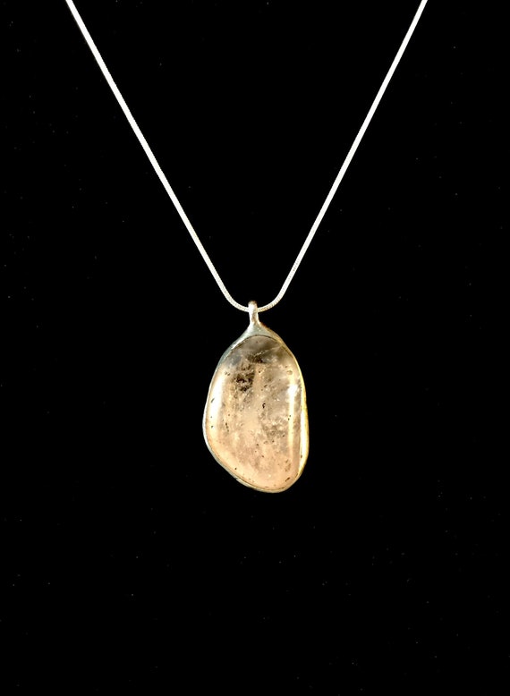 Tumbled Quartz Crystal Pendant on Silver Plated Snake Chain - Artisan Metal and Stone Work - Symbolic of Spirituality & Positive Energy