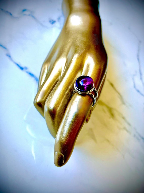 Purple Glass Crystal Ball Cocktail Ring - Artisan Handmade Glass and Mixed Metalwork - Simple Silver Costume Jewelry Ring - In Other Colors!
