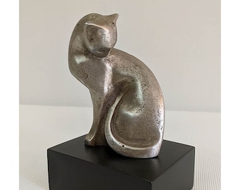 Metal Cat Sculpture, Unique Cast Metal Sculpture