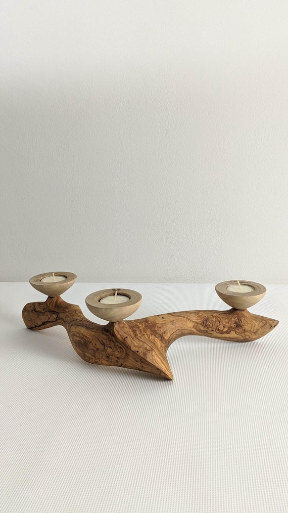 2 Bougeoirs En Bois D'olivier - 20,5 Cm - Art Déco - Occasion