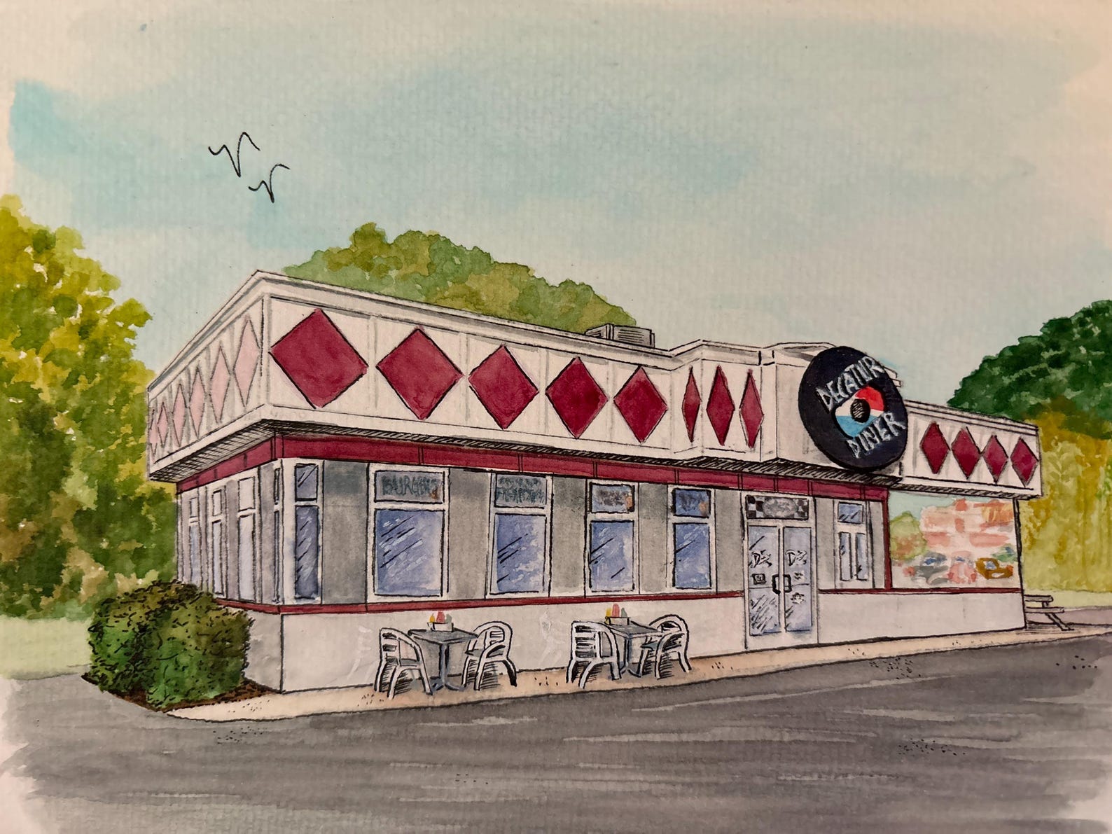 Decatur Diner Watercolor - Etsy