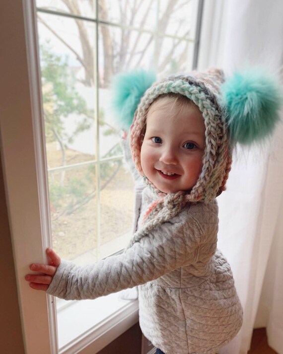Baby Toddler Bonnet Double Pom Pom Bonnet Pom Pom Hat Etsy