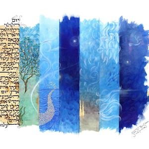 creation, bereshit, bible, hebrew, jewish art, judaica, 7 days of creation, torah, religious art, Israel. Israeli artist, Jerusalem, judaic