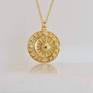 Sun and Moon Medallion necklace. Dainty, Layering necklace. Minimalist, Celestial  jewelry