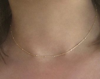 Dainty Sterling Silver Satellite Chain Necklace: Minimalist Layering Jewelry