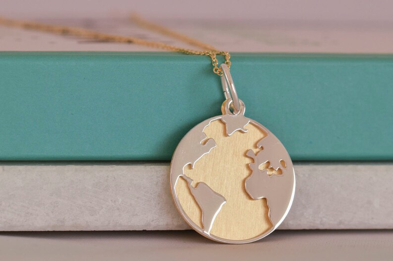 Earth layering necklace Globetrotter gift World map necklace Gold World necklace Minimalist jewelry. Traveller Silver Globe necklace