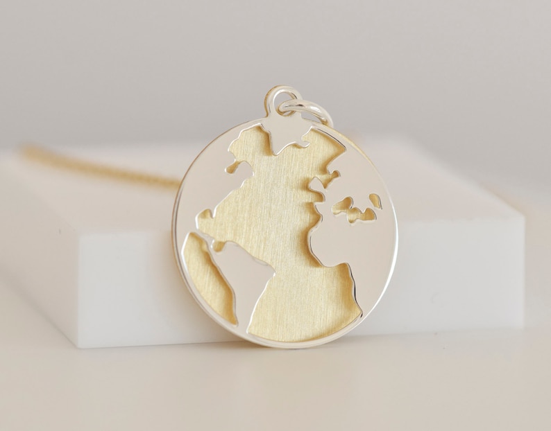 Earth layering necklace Globetrotter gift World map necklace Gold World necklace Minimalist jewelry. Traveller Silver Globe necklace