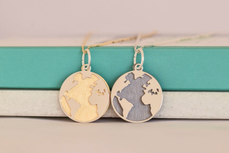 Earth layering necklace Globetrotter gift World map necklace Gold World necklace Minimalist jewelry. Traveller Silver Globe necklace