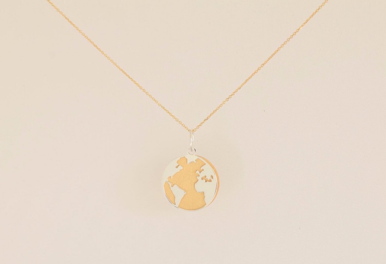 Earth layering necklace Globetrotter gift World map necklace Gold World necklace Minimalist jewelry. Traveller Silver Globe necklace
