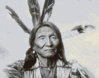 Grille pour image vintage au point de croix Chief Crazy Bear