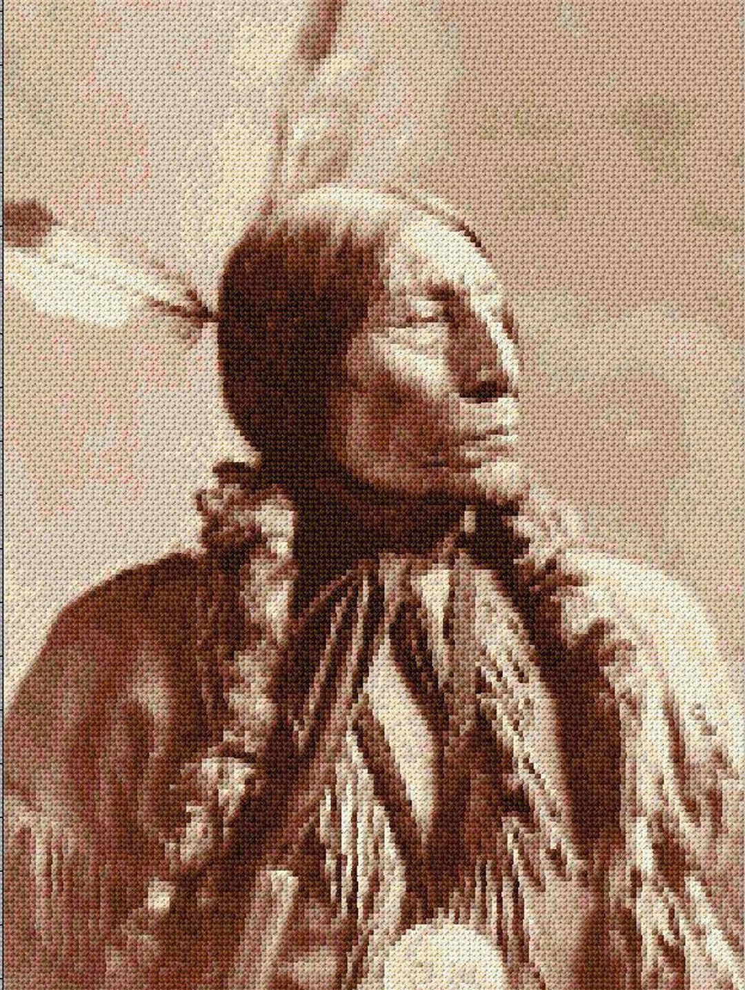 Cross Stitch Pattern Vintage Image American Indian Cheyenne Chief Wolf ...