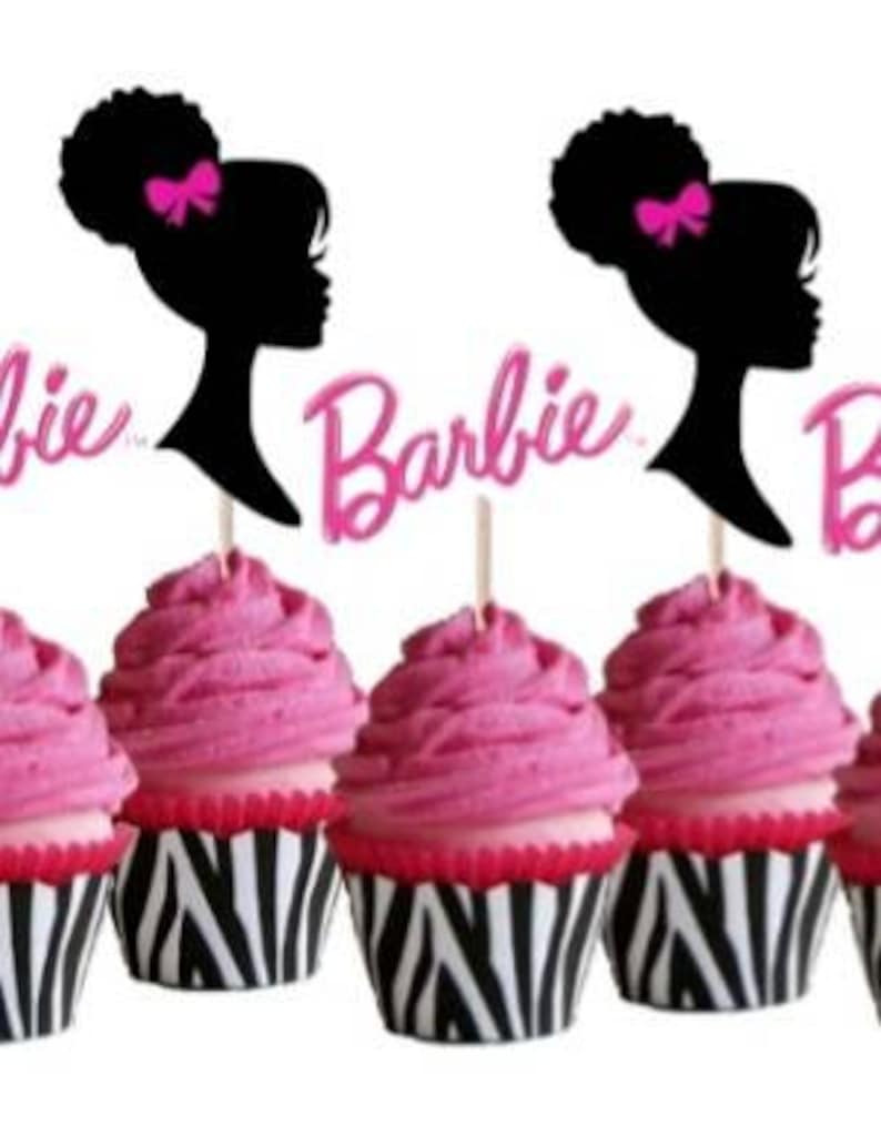 AFRO BARBIE Silhouette/LOGO Cupcake toppers Set of 24 | Etsy