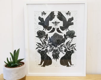 Australiana Lino print/original artwork/wall are prints