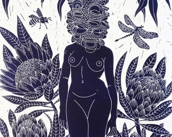 Betty Banksia Lino print/original artwork/wall art