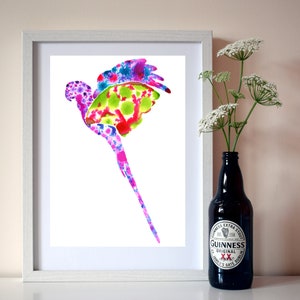 flying bird giclée print, colourful ink/watercolour wall art
