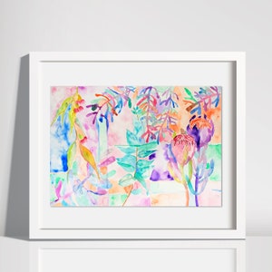 Pretty Protea and natives giclée wall art print, art print, watercolour art print, wall art, framed print, original art, Australiana