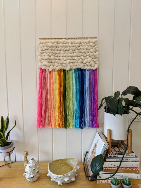 Large Rainbow Woven Weaving Wall Hanging Original Art Wall Tapestry Etsy Australia