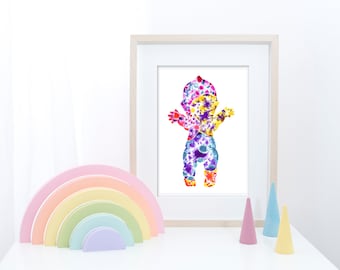 Kewpie doll, giclée print, watercolour wall art, wall art print, statement art print, original artwork.