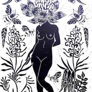 Willa Waratah Impressão em linóleo/arte original/impressões de arte de parede