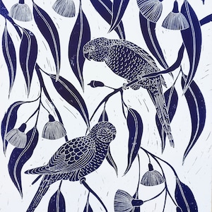 Rosella y goma de mascar floral Lino impresión/arte original/impresiones de arte mural