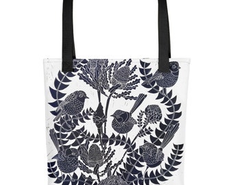 Fairy Wren and Banksia Tote bag, carry bag, green bag, shopping bag