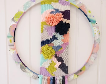 Petal woven wall hanging, wall art, boho tapestry, weaving.