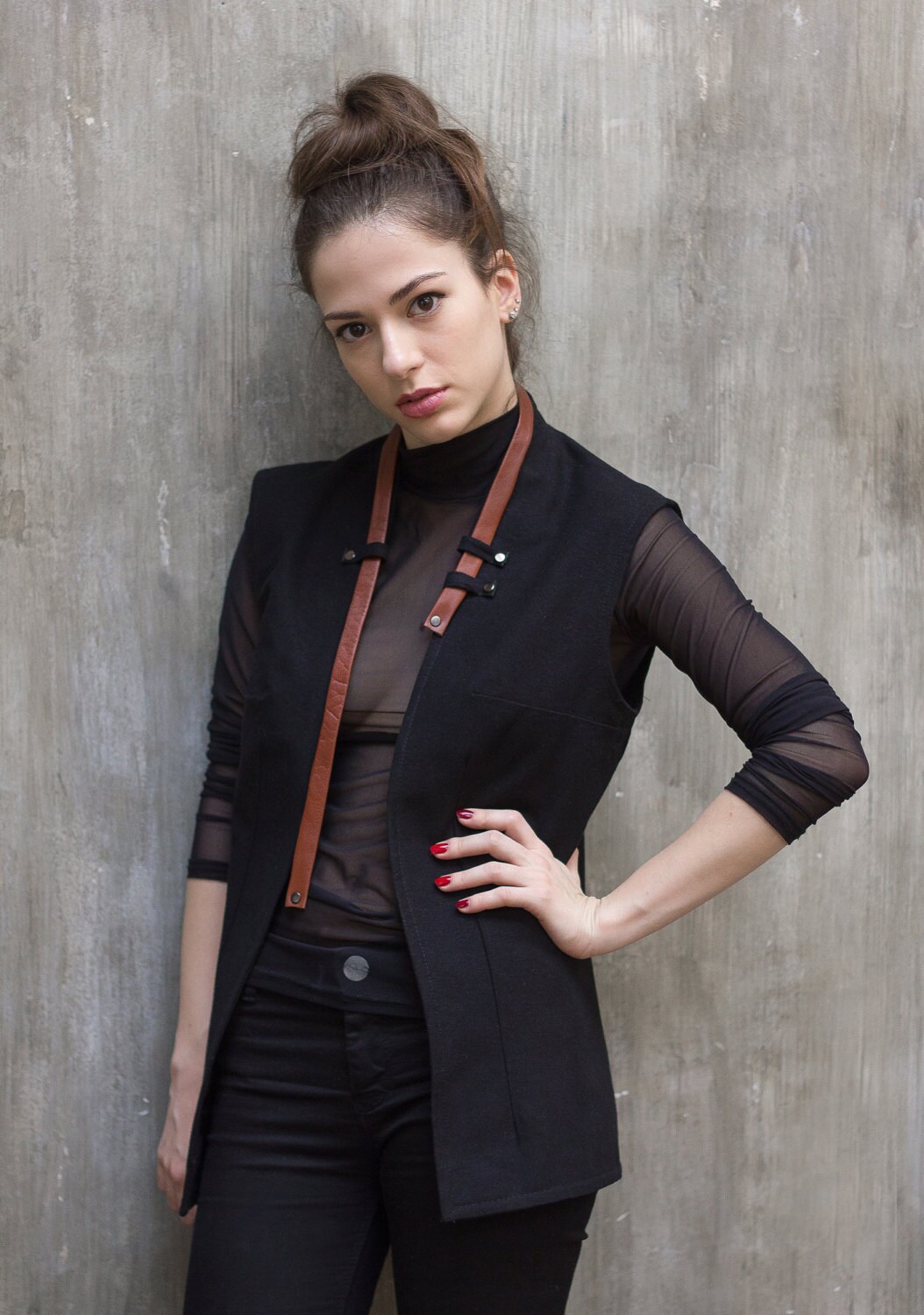 Business casual black vest with Leather Strap / Womens Etsy