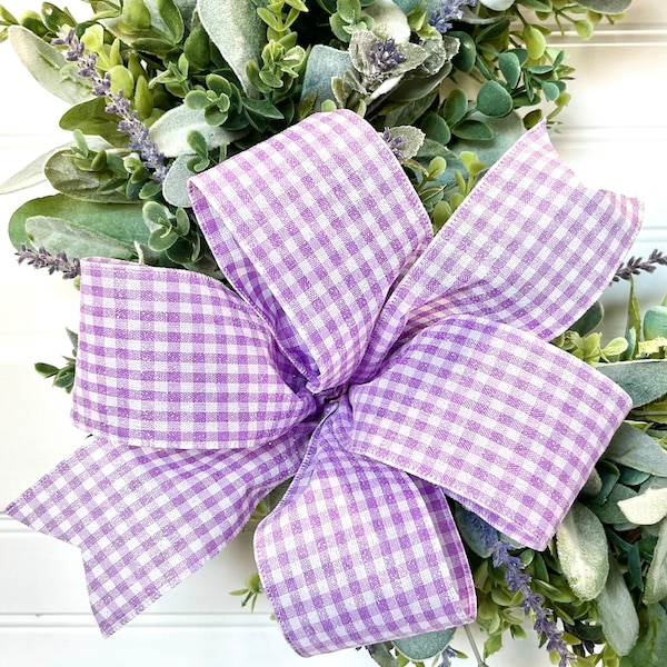 Lavender Glitter Gingham Bow, Purple Spring Wreath Bow, Easter Wreath Bow, Lavender Lantern Bow, Farmhouse Bow, Purple Swag Bow