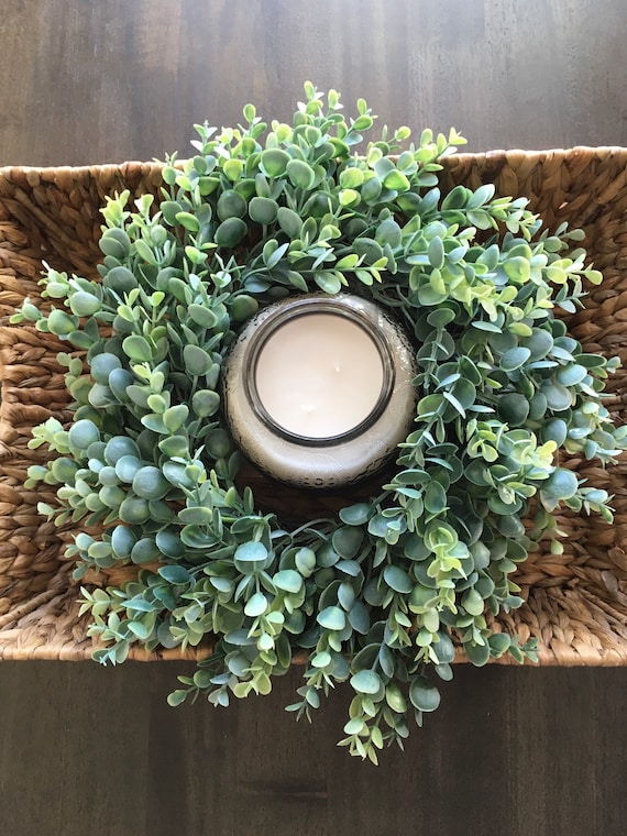 Eucalyptus Wreath, Greenery Candle Ring, Table Decor, Kitchen Island  Centerpiece, Small Greenery Wreath, Farmhouse Decor, Summer Wreath 